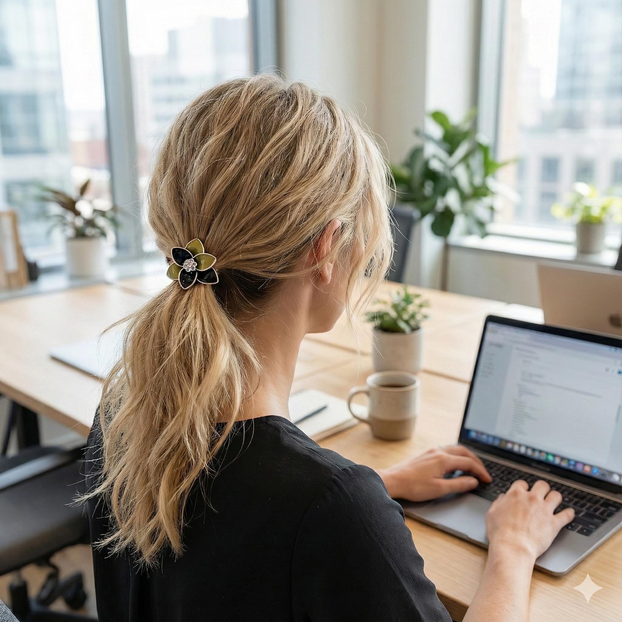 Lotus Pattern Ponytail Hair Tie (1.3 Inch) / Simple Cute Ponytail Holder / Hair Accessory for Woman / French Hair Tie