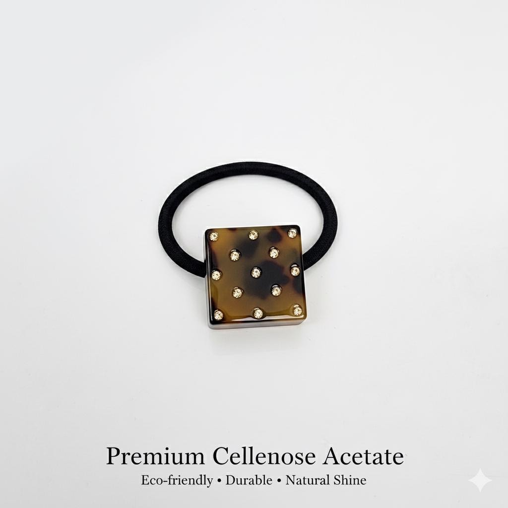 Bold Cube Hair Tie with Cubic Stone / Simple Cute Ponytail Holder / Hair Accessory for Woman / French Hair Tie