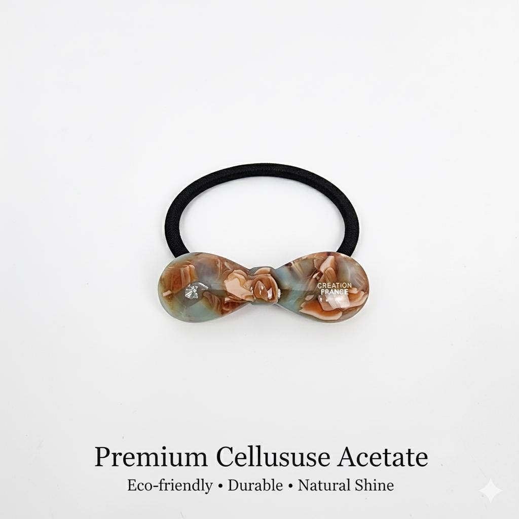 Round Convex Ribbon Hair Tie (2.0 Inch) / Simple Tortoise Shell Ponytail Holder / Hair Accessory for Woman / French Hair Tie