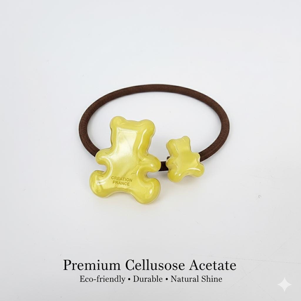 Ice Couple Teddy Bear Long Rubber Band Hair Tie / Simple Cute Ponytail Holder / Hair Accessory for Woman