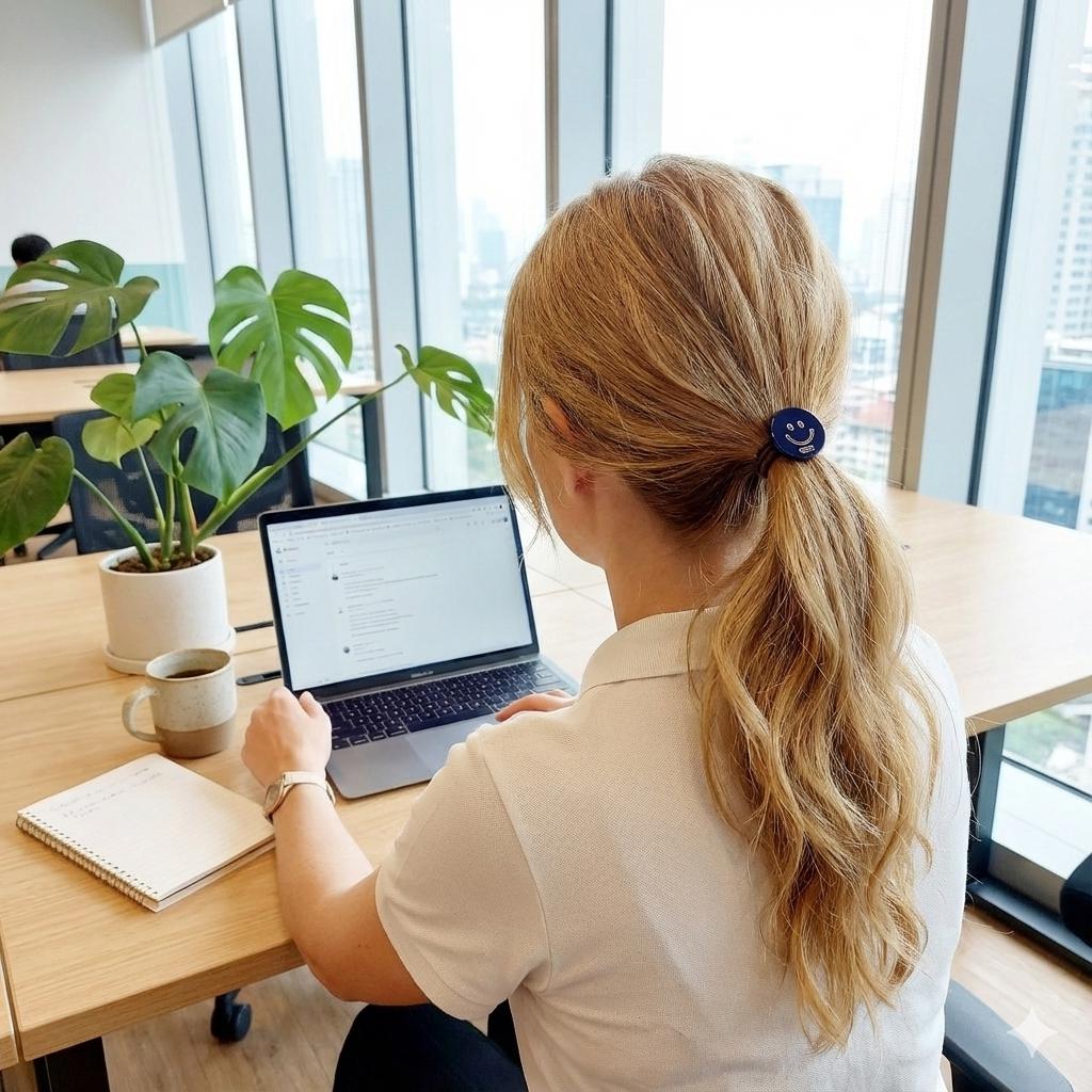 Golden Smile Round Mini Hair Tie (1.0 Inch) / Simple Cute Ponytail Holder / Hair Accessory for Woman / French Hair Tie