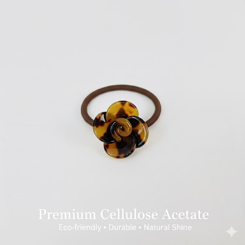Leopard Marble Flower Hair Tie / Tortoise Shell Small Ponytail Holder / Hair Accessory for Woman / French Hair Pin