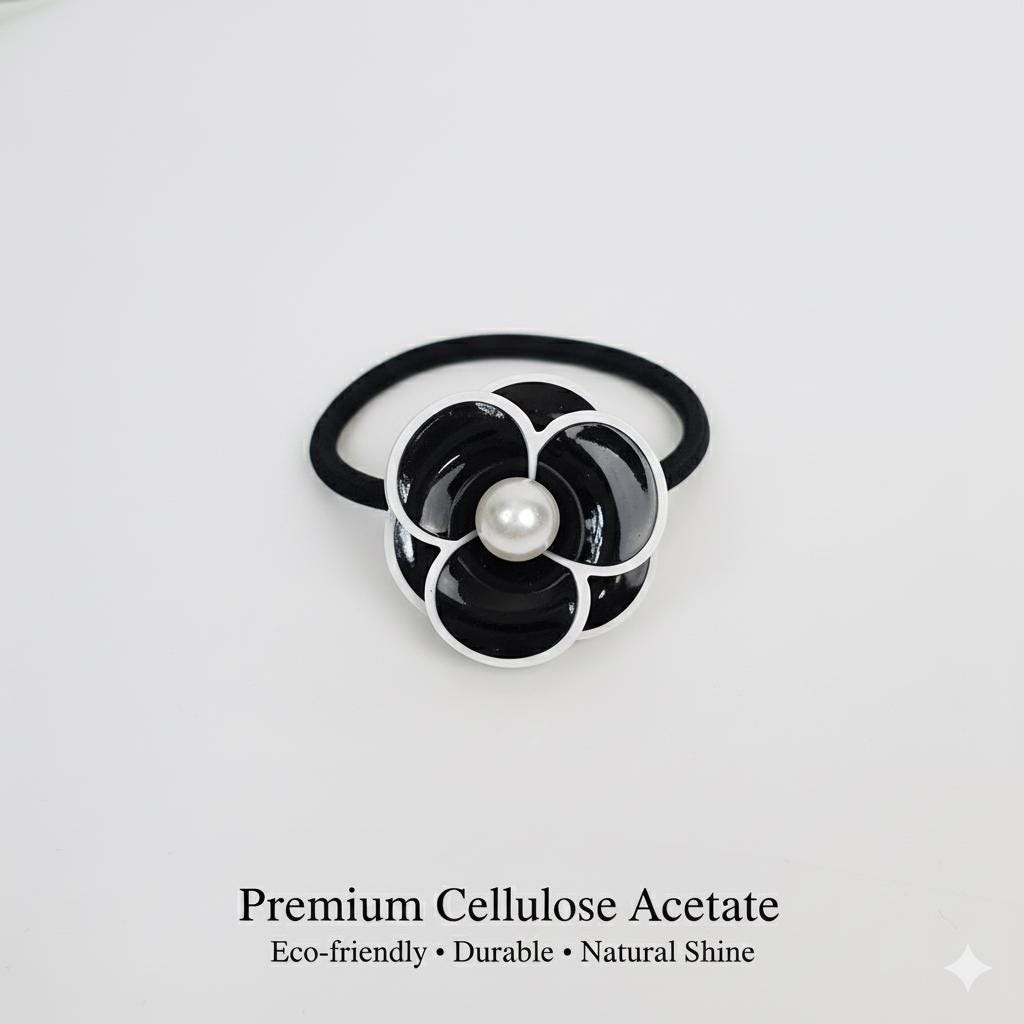 Pansy Flower Pearl Hair Tie / Cute Ponytail Holder / Hair Accessory for Woman / French Hair Pin / Hair Scrunchy