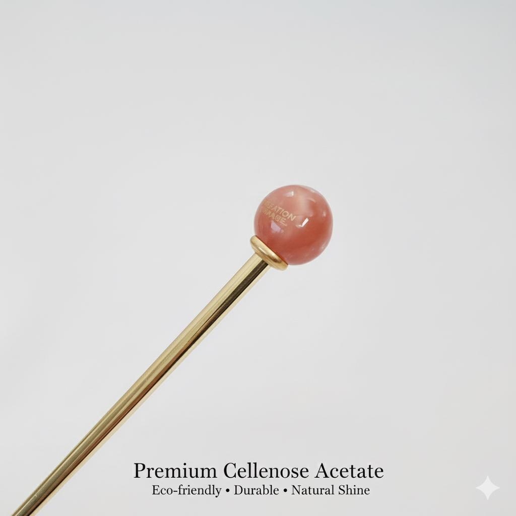 Marble Bright Bead Hair Stick (5.7 Inch) / Vintage Leopard French Hair Pin / Metal Hair Fork for Thick Hair