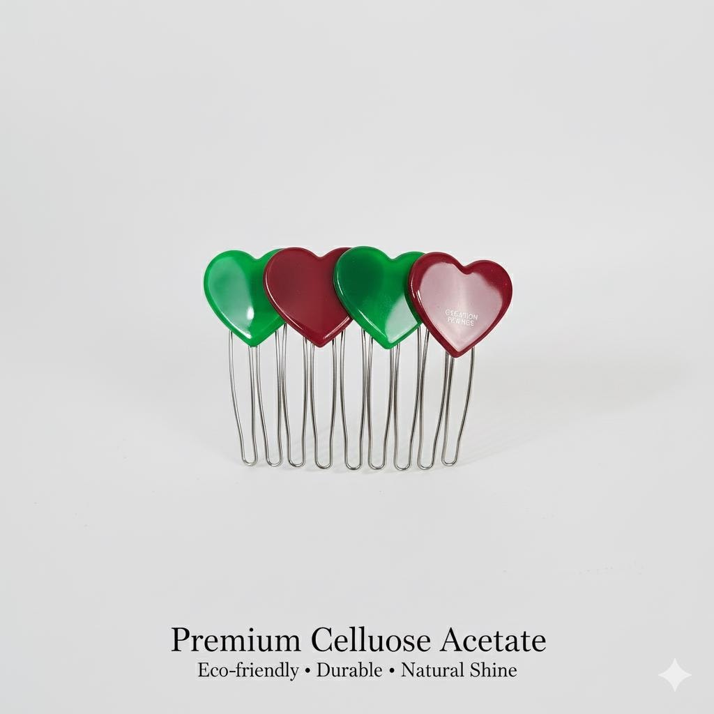 Pure Double Heart Hair Comb Pin (2.6 Inch) / Simple French Hair Pin / Hair Fork for Woman