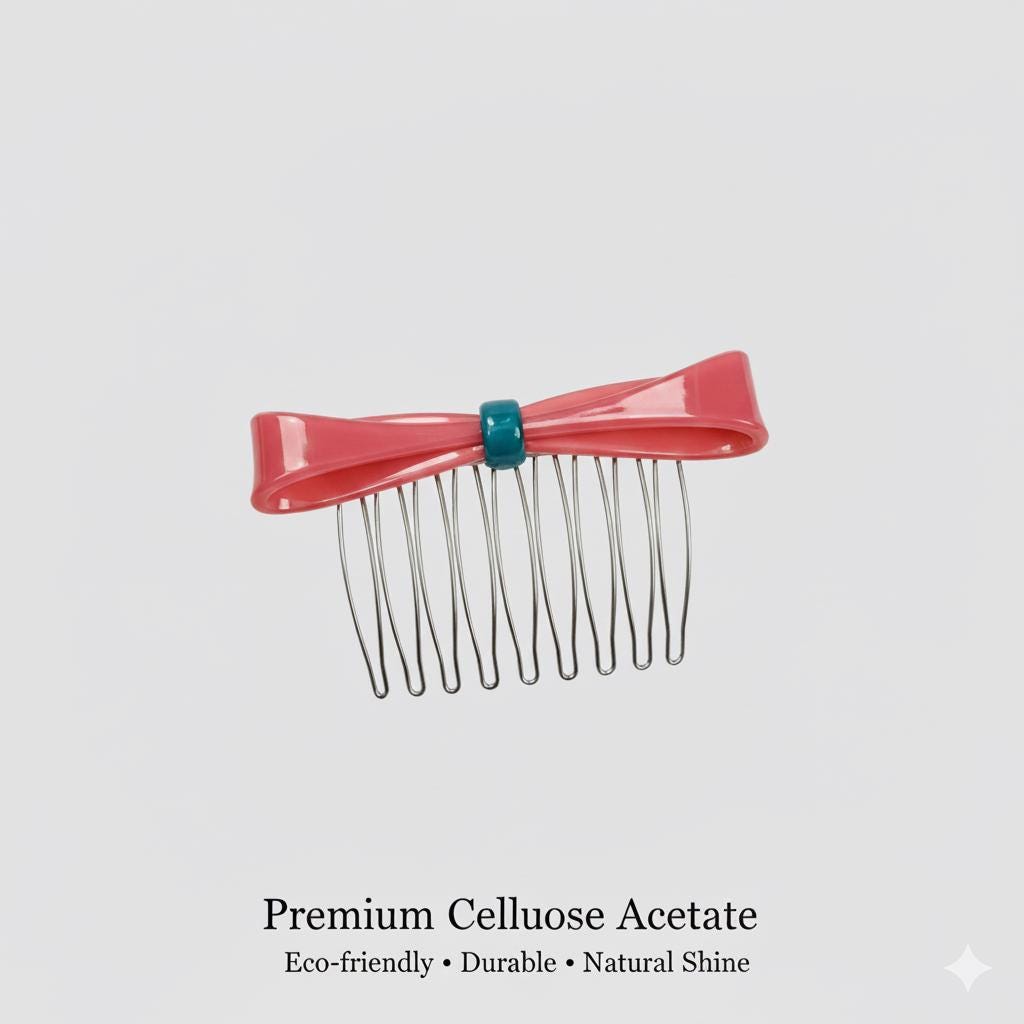 Pure Color Knot Ribbon Hair Comb Pin (3.0 Inch) / Cute French Hair Pin / Hair Fork for Thick Hair