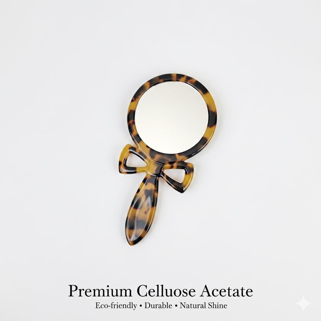 Leopard Bow-Tie Hand Held Mirror (4.7 Inch) / Antique Hand Mirror / Hair Accessory for Woman