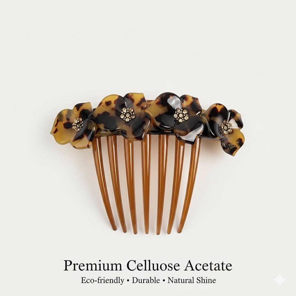 Big Blossom Long Leg Non-slip Hair Comb Pin with Cubic (4.3 Inch) / Luxurious French Hair Pin / Hair Fork for Woman