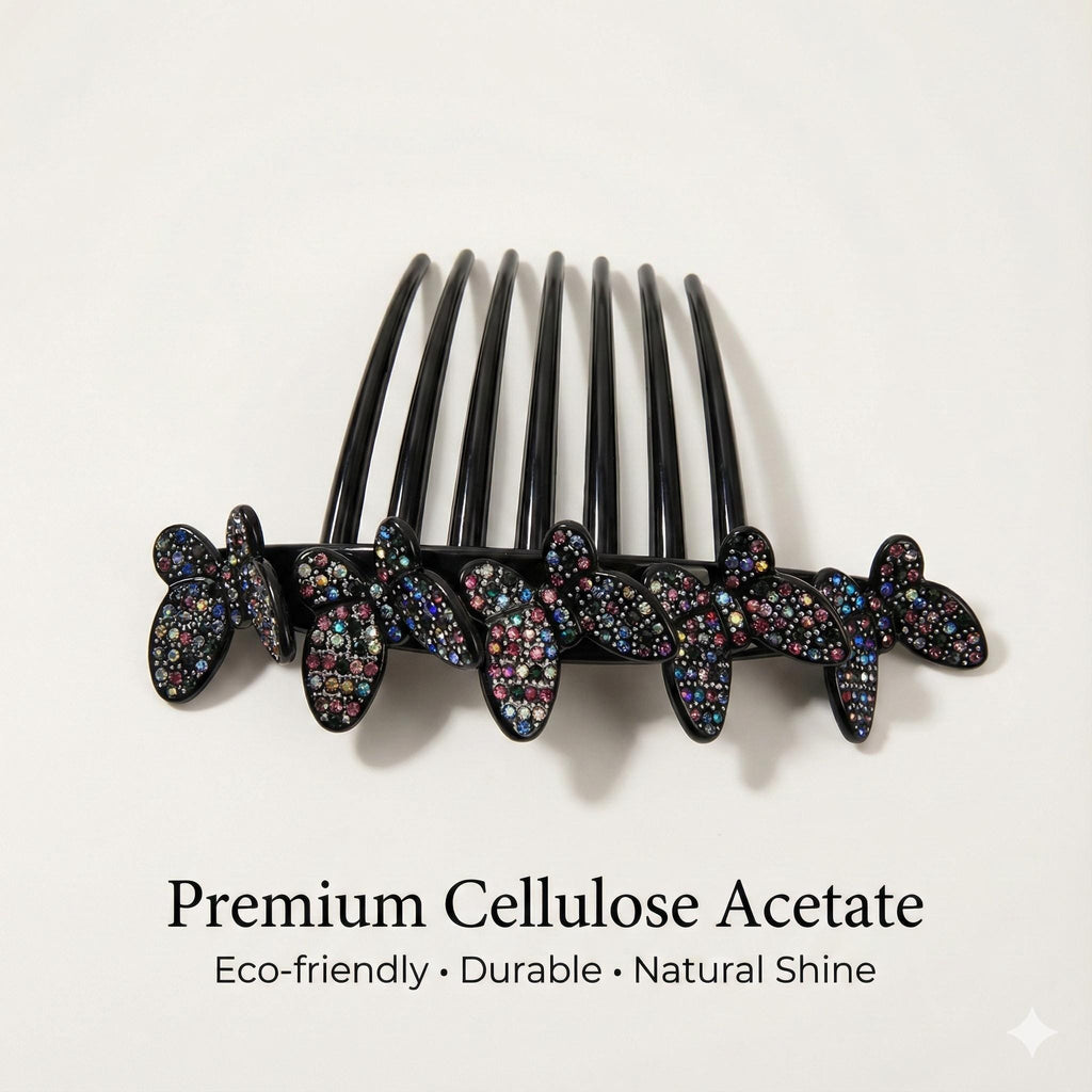 Dark Cubic Lovely Butterfly Non-slip Hair Comb Pin (4.7 Inch) / Luxurious French Hair Pin / Hair Fork for Woman