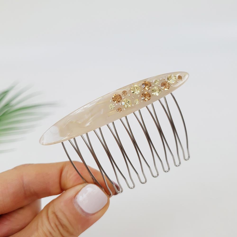 Tortoise Shell Long Oval Hair Comb Pin with Cubic / Vintage French Hair Pin / Hair Fork for Woman