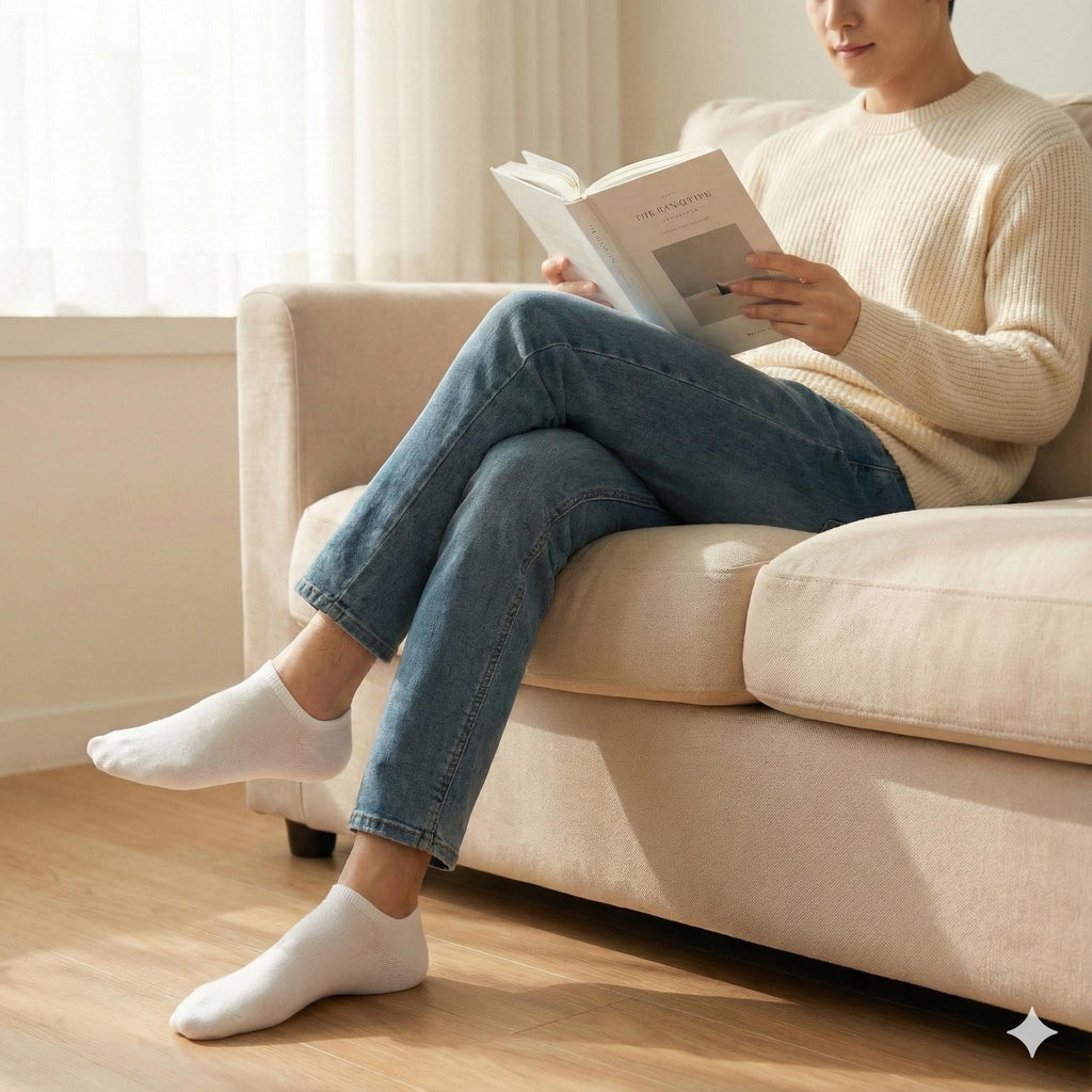 Mens No Show Socks | Cotton Non Slip Grip | Korean Socks | Minimalist Gift for Him