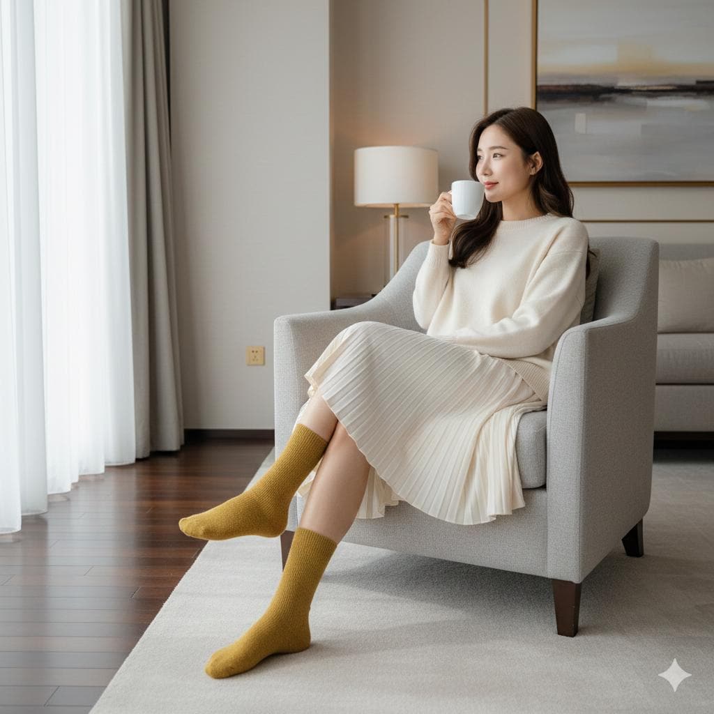Marled Wool Crew Socks | Thick Knit Thermal | Korean Socks | Minimalist Winter Gift