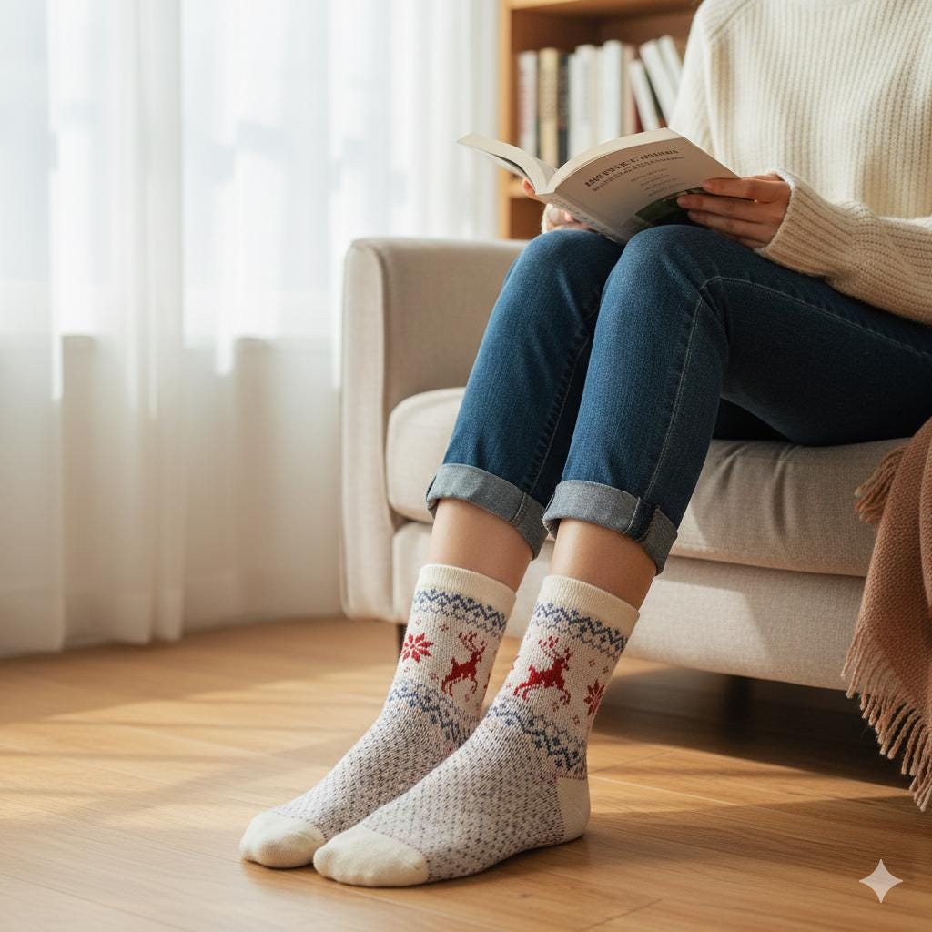 Christmas Reindeer Socks | Crew Jacquard Knit Pattern | Korean Socks | Holiday Winter Gift