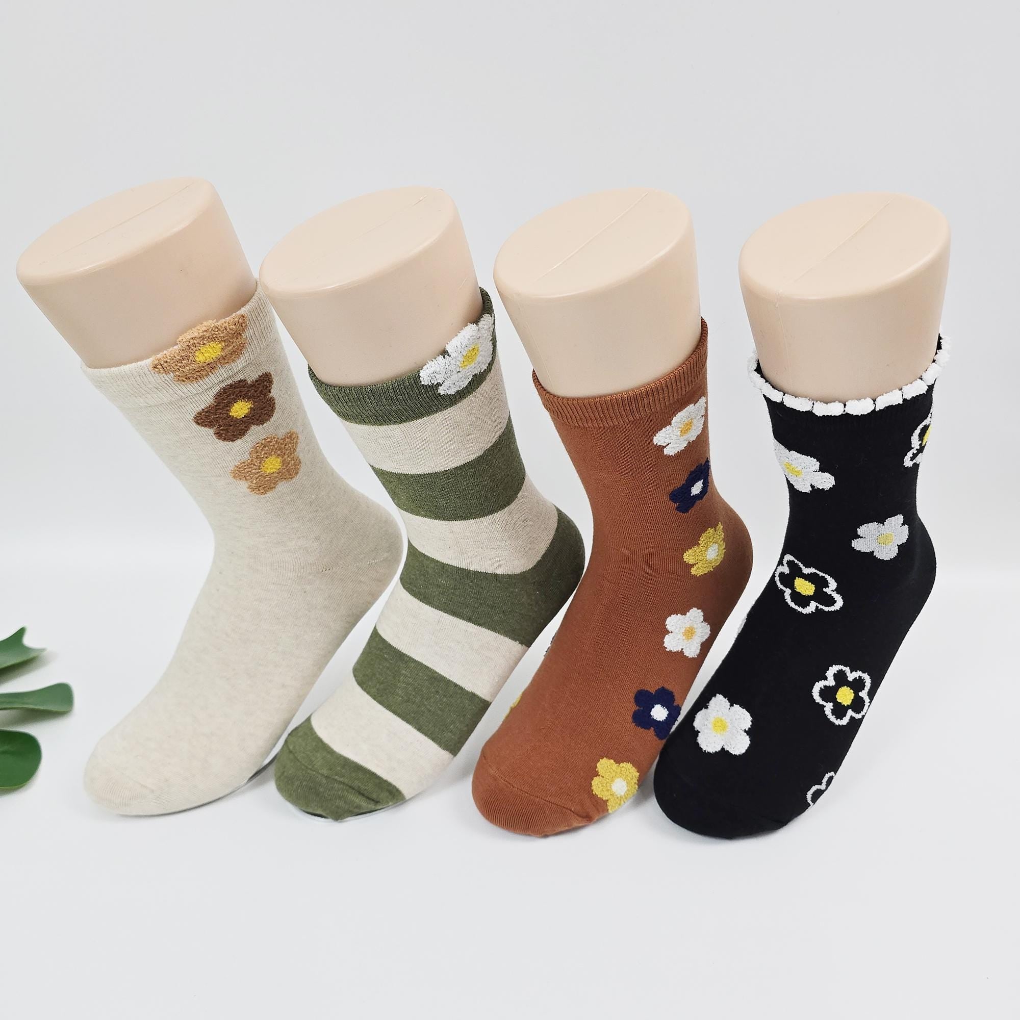 Floral Crew Socks | Soft Cotton Breathable Mid Calf | Korean Socks | Unique Gift for Her
