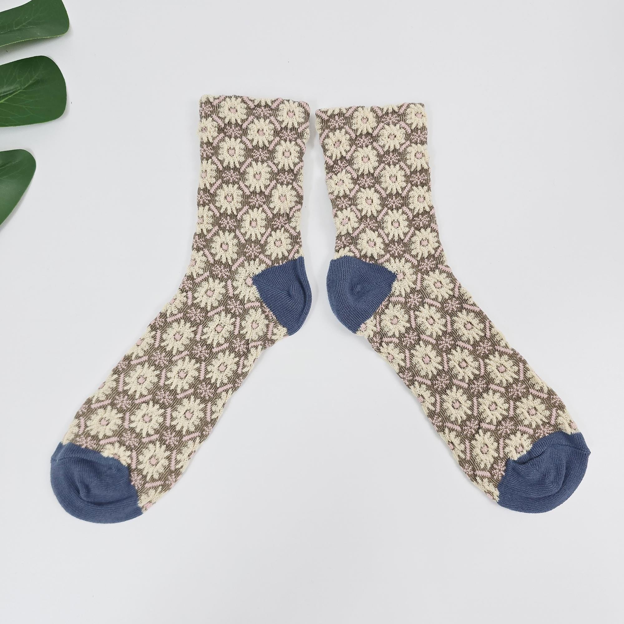 Embroidered Socks | Floral Cotton Crew Hosiery | Korean Socks | Cute Gift for Her
