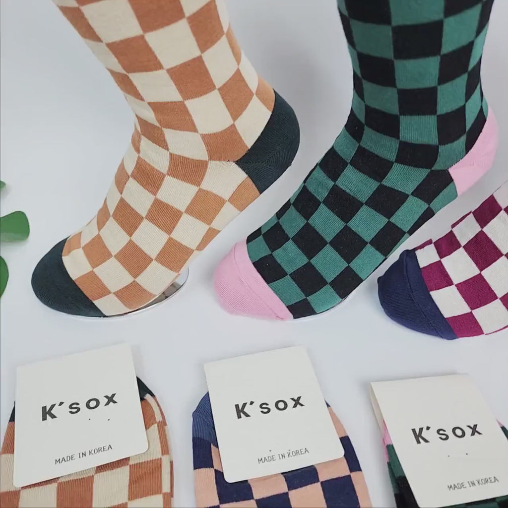 Checkered Crew Socks | Cotton Soft Breathable | Korean Socks | Minimalist Gift for Her