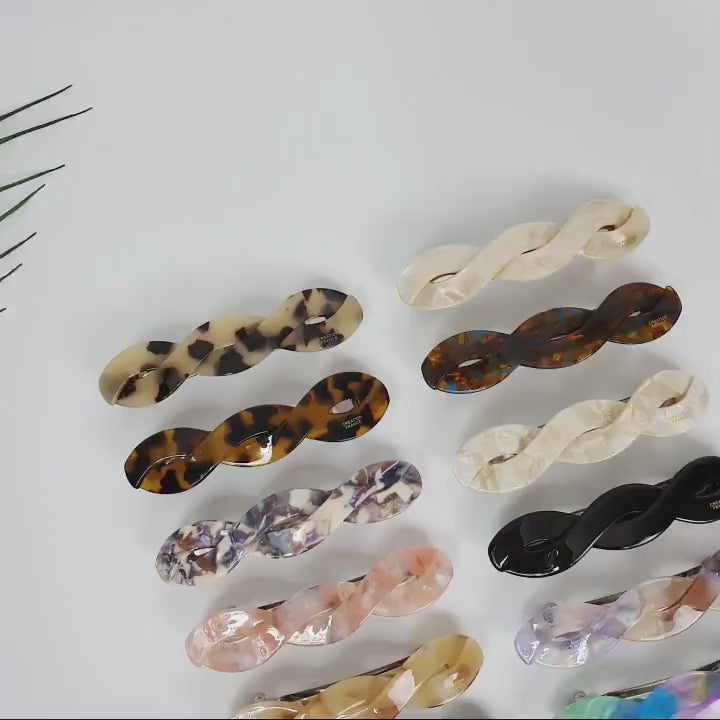 Leopard Aurora Bold Twist Hair Barrette (3.7 Inch) / Tortoise Marble French Hair Pin / Hair Accessory for Woman / Automatic Hair Clip