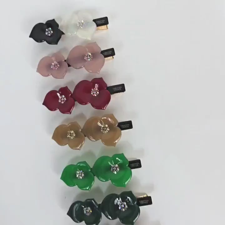 Cubic Stone Blossom Mini Hair Claw Clip (2.8 Inch) / Tortoise Shell Frech Pin / Alligator Hair Clip for Woman