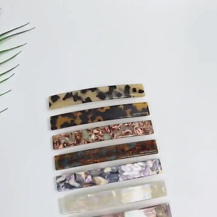 Simple Flat Straight Full and Half-Updo Hair Barrette (4.3 Inch) / Elegance Leopard French Hair Pin / Automatic Hair Clip