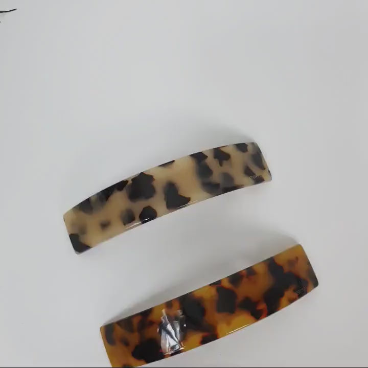 Leopard Curve Square Hair Barrette (3.7 Inch) / Tortoise Shell French Hair Pin / Hair Accessory for Woman / Automatic Hair Clip