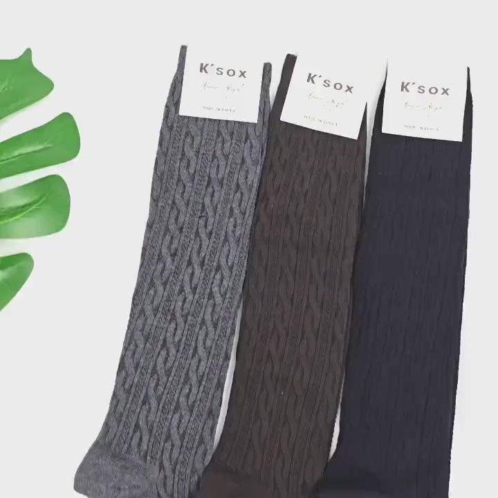 Cable Knit Knee High Socks | Cotton Long Boot Hosiery | Korean Socks | Preppy School Gift