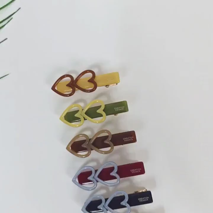 Twin Mini Heart Straight Side Clip Hair Claw Clip (2.0 Inch) / Vivid Color French Pin / Alligator Hair Clip for Woman