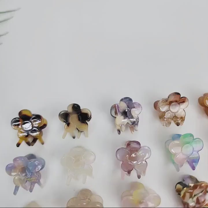 Cute Flower Extra Mini Hair Clips (0.8 Inch) / Tortoise Shell Tiny French Hair Pin / Hair Barrette for Woman