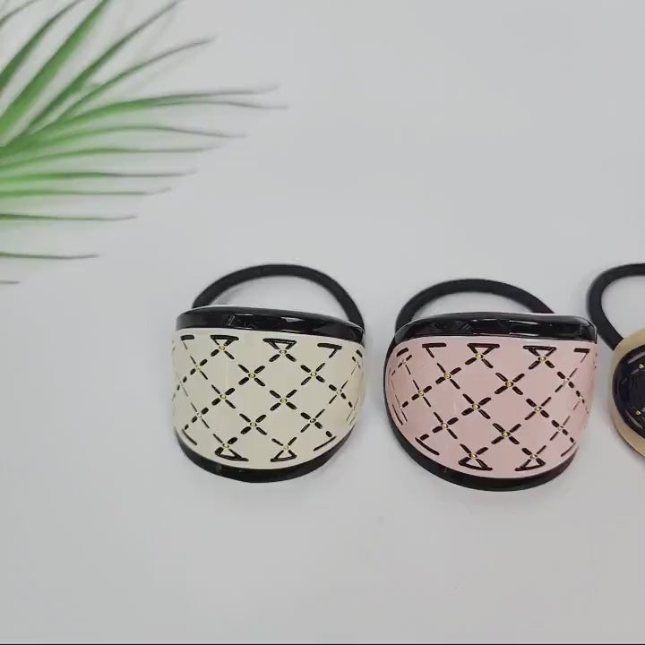 Pastel Color Gold Quilted Hair Tie (2.0 Inch) / Simple Tortoise Shell Ponytail Holder / Hair Accessory for Woman / French Hair Tie