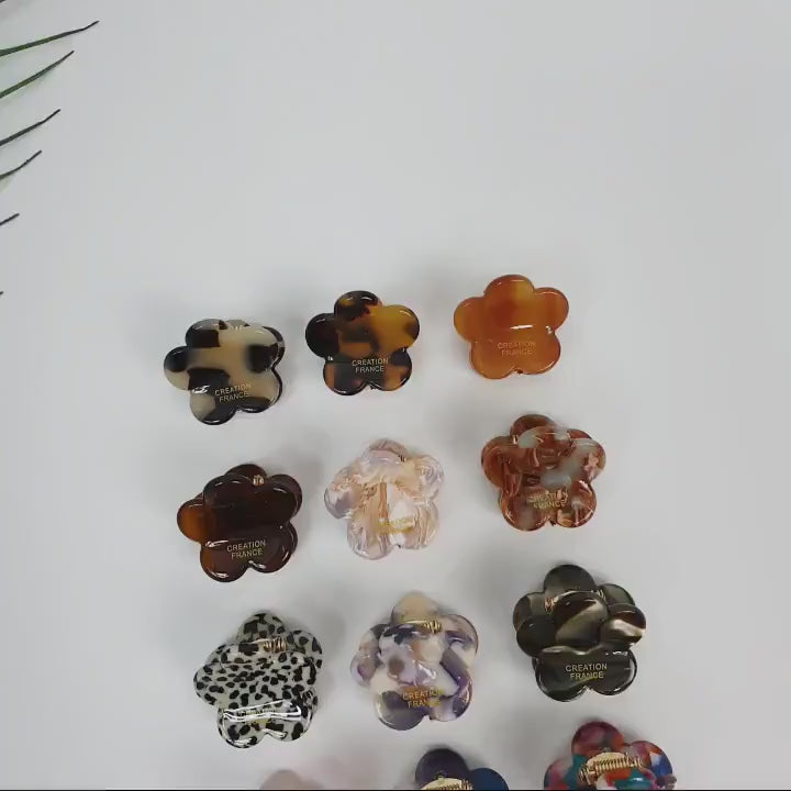 Leopard Marble Modern Flower Mini Hair Clip / Tortoise Shell Small French Pin / Hair Barrette for Woman / Metal Hair Clip
