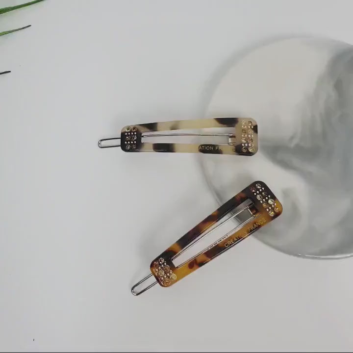 Leopard Cubic Unbalanced Square Bobby Pin (2.0 Inch) / Tortoise Shell French Hair Pin / Hair Accessory for Woman / Bow Barrette