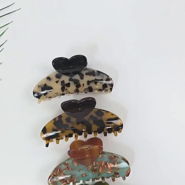 Heart Acetate Claw (3.7 Inch) | French Pin | Korean Hair Pin | Tortoise Shell Clip