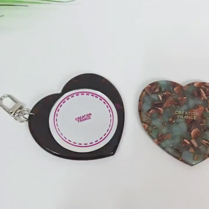 Romantic Heart Mini Portable Hand Mirror Bag Charm Mirroring (3.0 Inch) / Antique Hand Mirror / Hair Accessory for Woman