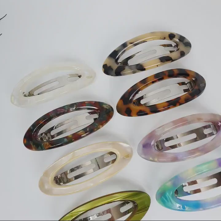 Aurora Oval Bold Hair Barrette / Tortoise Marble Leopard French Hair Pin / Hair Accessory for Woman / Automatic Hair Clip