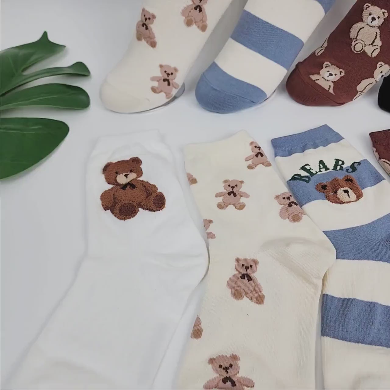Teddy Bear Crew Socks | Soft Cotton Animal Print | Korean Socks | Cute Gift for Her