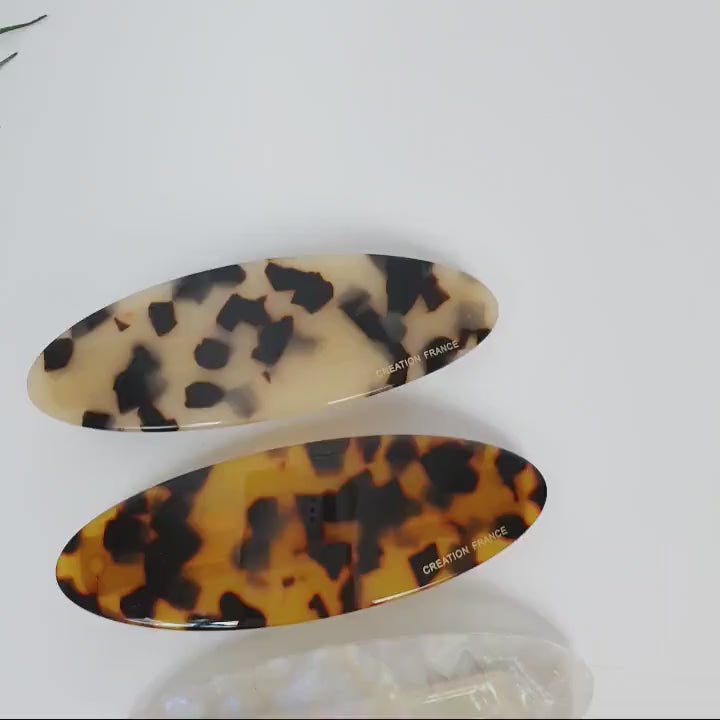 Leopard Oval Flat Hair Barrette (3.5 Inch) / Tortoise Shell French Hair Pin / Hair Accessory for Woman / Automatic Hair Clip