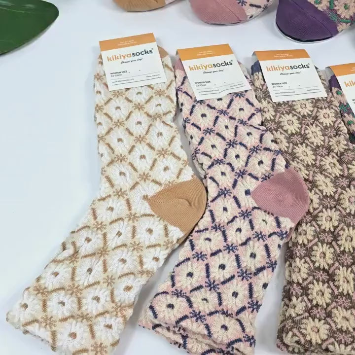 Embroidered Socks | Floral Cotton Crew Hosiery | Korean Socks | Cute Gift for Her