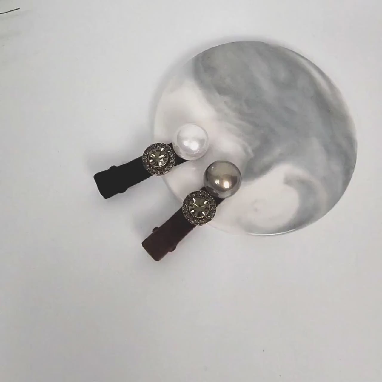 Velvet Pearl Cubic Side Clip Straight Mini Hair Claw Clip (2.0 Inch) / Alligator Hair Clip for Woman / French Barrette for Girls