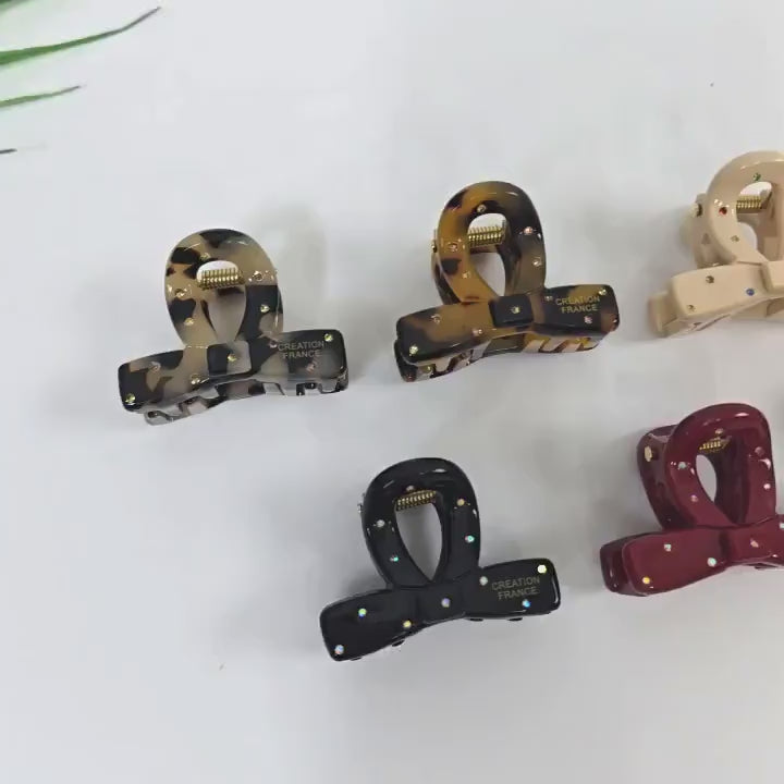 Twisted Acetate Claw (1.6 Inch) | French Pin | Korean Hair Clip | Small Rhinestone Jaw Clip Half Updo