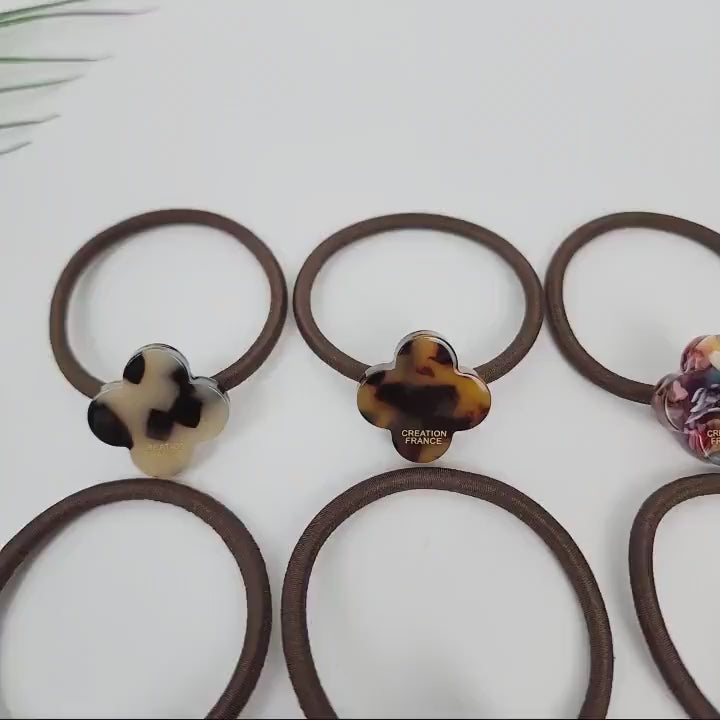 Leopard Marble Lovely Clover Hair Tie / Cute Ponytail Holder / Hair Accessory for Woman / French Hair Pin / Hair Scrunchy