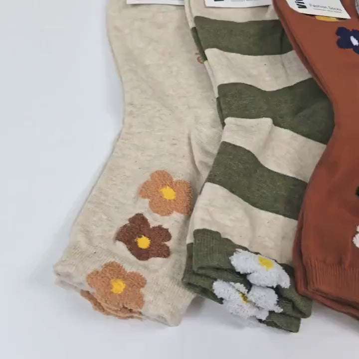 Floral Crew Socks | Soft Cotton Breathable Mid Calf | Korean Socks | Unique Gift for Her