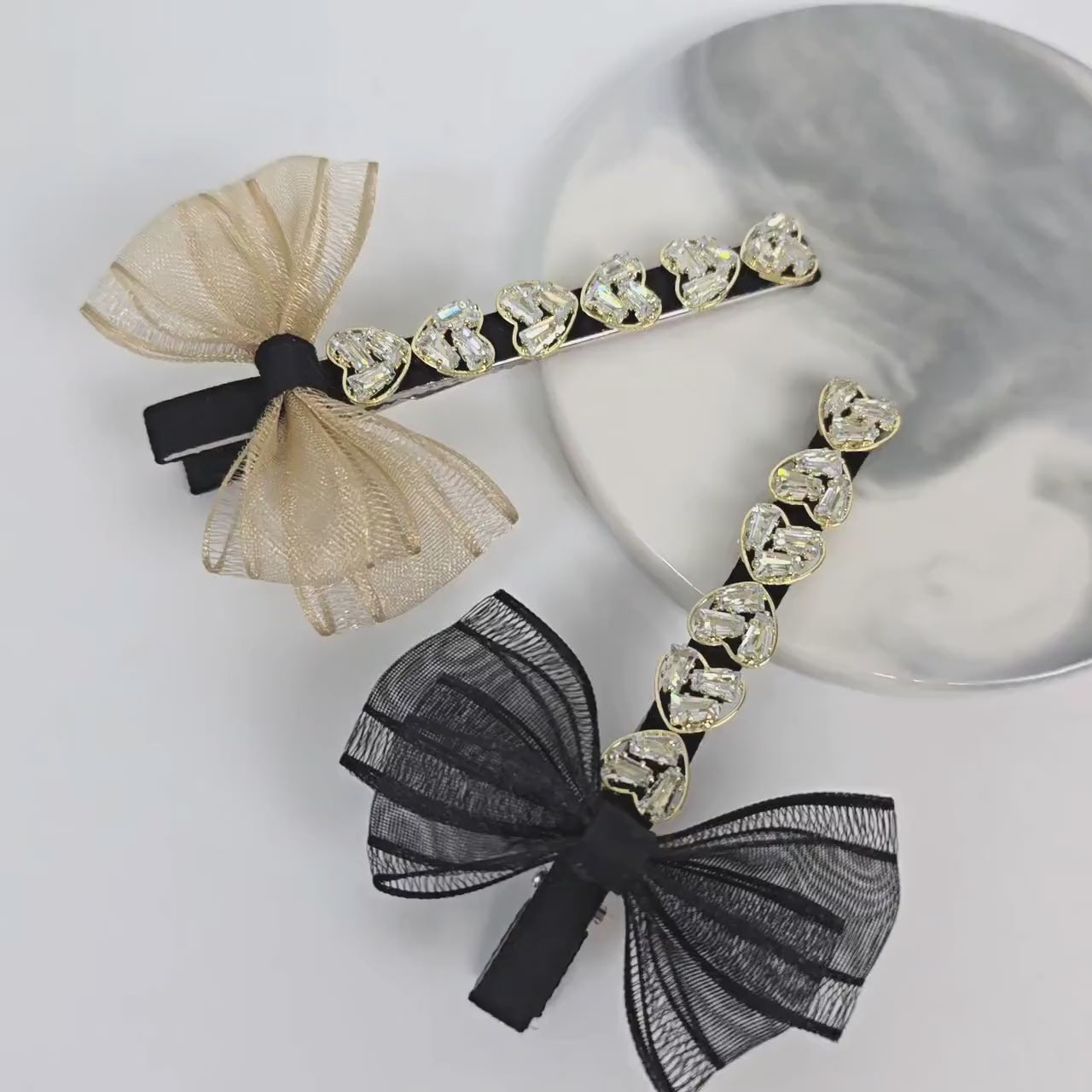 Ballerina Chiffon Ribbon Cubic Side Clip Long Hair Claw Clip (3.1 Inch) / Vivid Color Hair Pin / Alligator Hair Clip for Woman