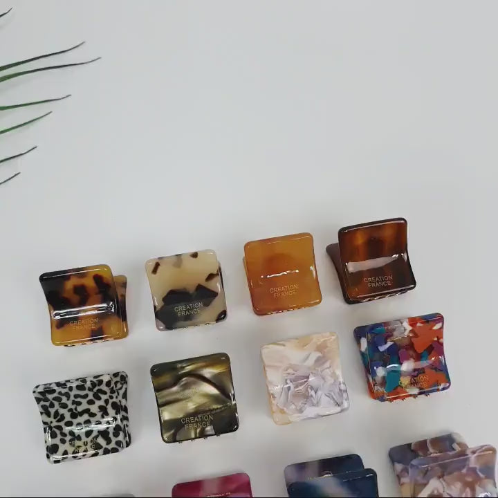 Modern Square Mini Hair Claw Clip / Tortoise Shell Small French Hair Pin / Hair Barrette for Woman / Metal Hair Claw