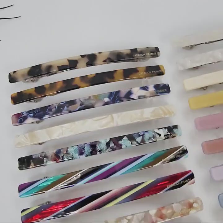 Cellulose Simple Slim Hair Barrette (4.1 Inch) / Tortoise Marble French Hair Pin / Hair Accessory for Woman / Automatic Hair Clip