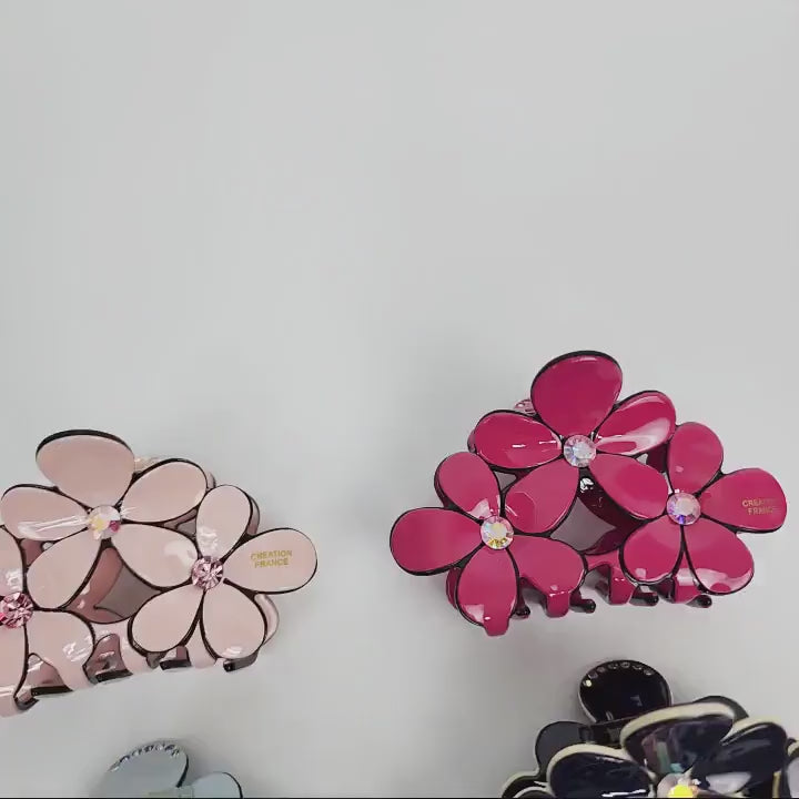 Pastel Color Triple Flower Hair Claw Clip (3.0 Inch)  / Luxurious French Hair Pin / Hair Accessory for Woman