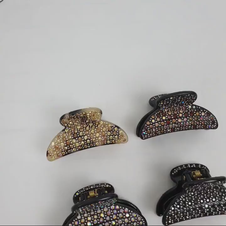 Luxurious Half Moon Hair Claw Clip with Cubic (1.8 Inch) / Tortoise Shell Small French Hair Pin / Bridal Hair Accessory for Woman