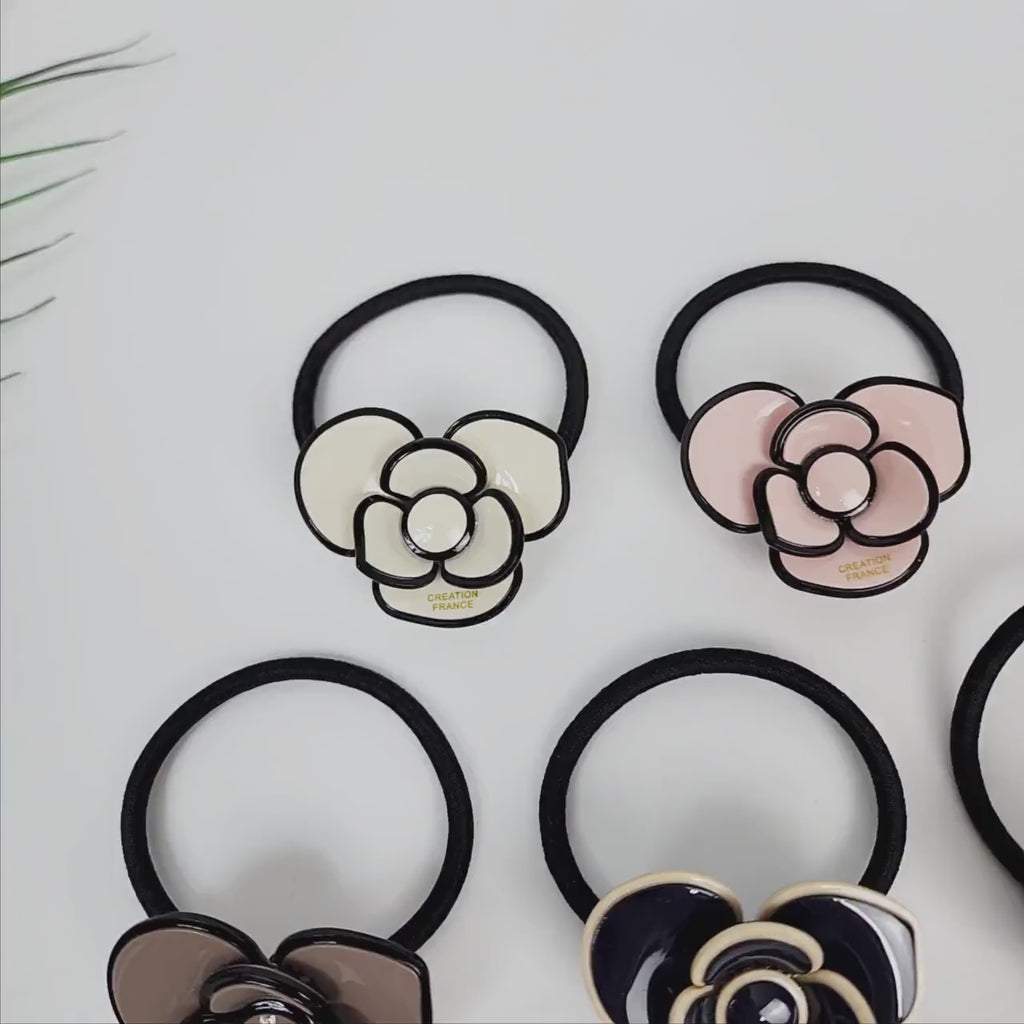 Pastel Color Lovely Camellia Flower Hair Tie (1.8 Inch) / Simple Cute Ponytail Holder / Hair Accessory for Woman / French Hair Tie